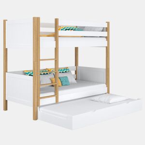 Beliche de madeira com gaveta para colchão N02 branco e carvalho