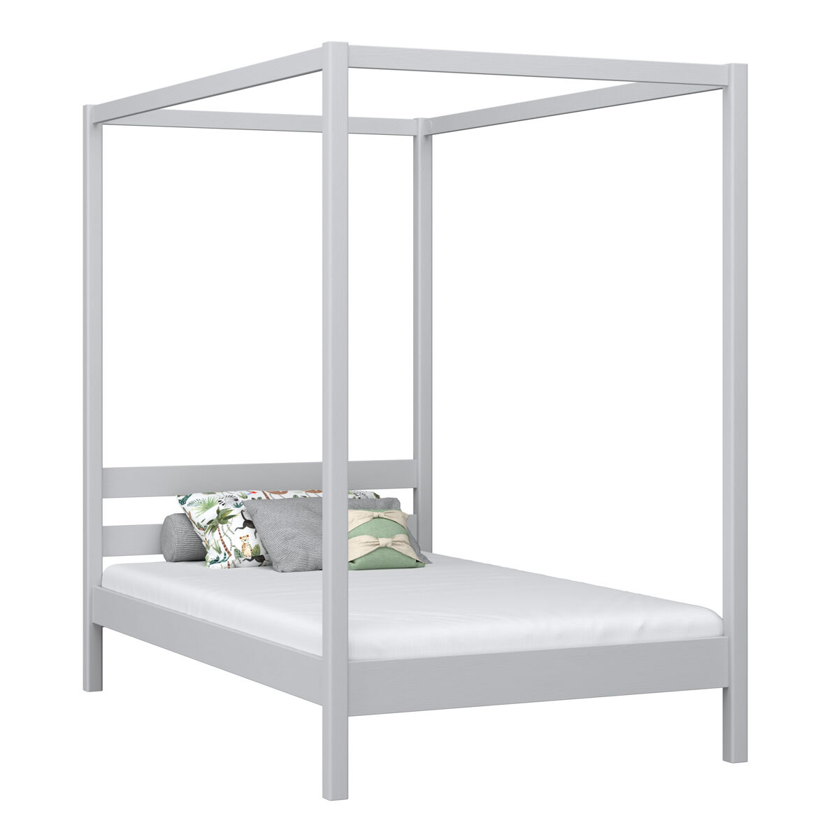 Cama individual de madera con dosel n01 gris