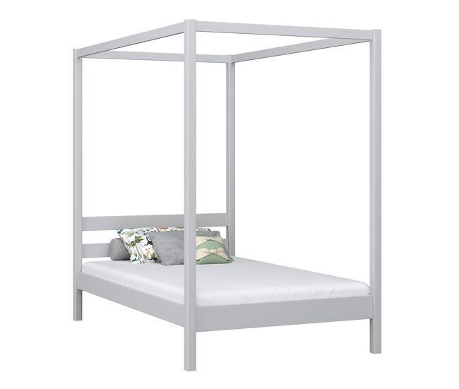 Cama individual de madera con dosel n01 gris