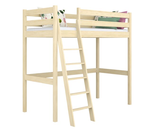 Cama alta de madera n03 pino incoloro