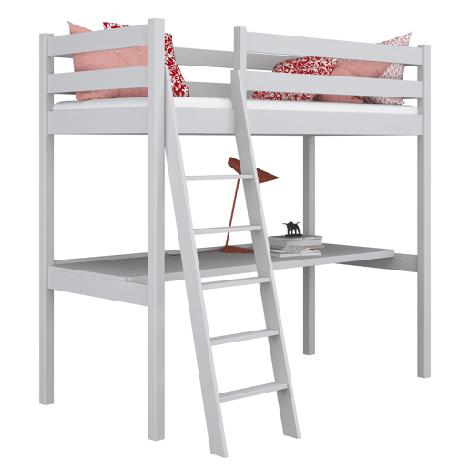 Cama alta de madeira com secretária N03 cinza