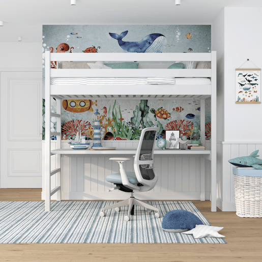 Cama alta de madeira com secretária N01 branco Cama alta de madeira com secretária N01 branco