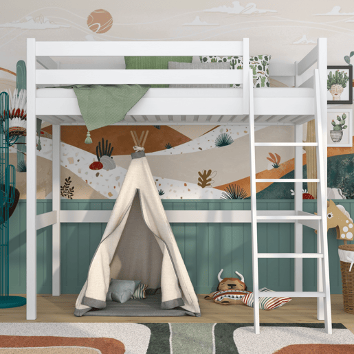 Cama alta de madeira N03 branco