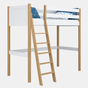 Cama alta de madeira N04 branco e carvalho