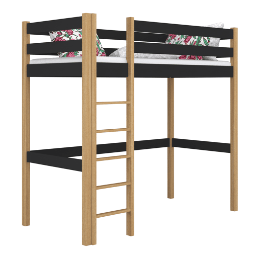 Cama alta de madeira N05 preto e carvalho Cama alta de madeira N05 preto e carvalho