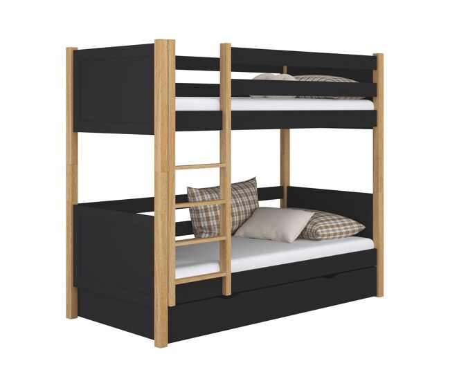Litera de madera con cajón n02 negro / roble