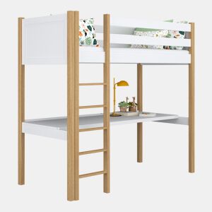 Cama alta de madeira com secretária N06 branco e carvalho