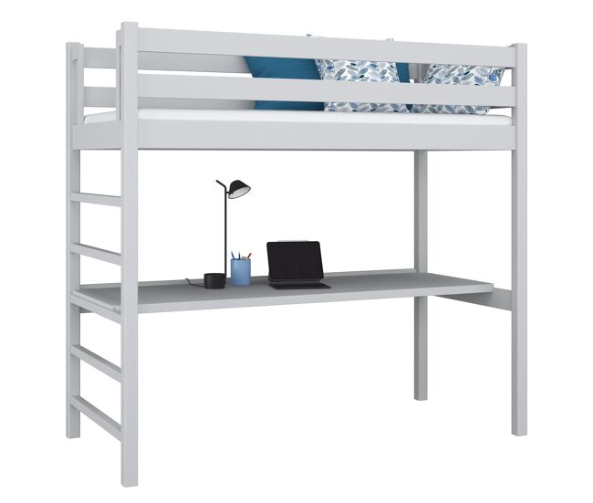 Cama alta de madera con escritorio n01 gris