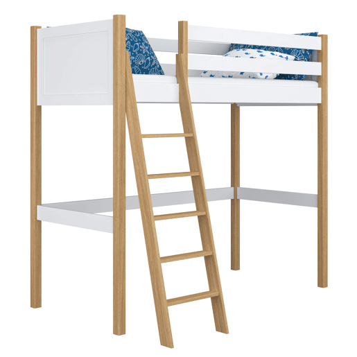 Cama alta de madeira N04 branco e carvalho Cama alta de madeira N04 branco e carvalho