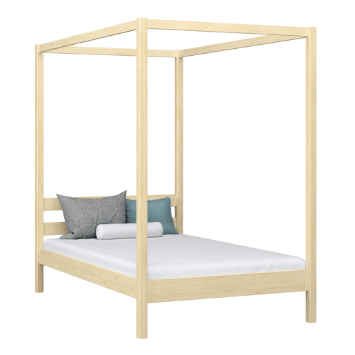 Cama individual de madeira com dossel N01 pinho incolor