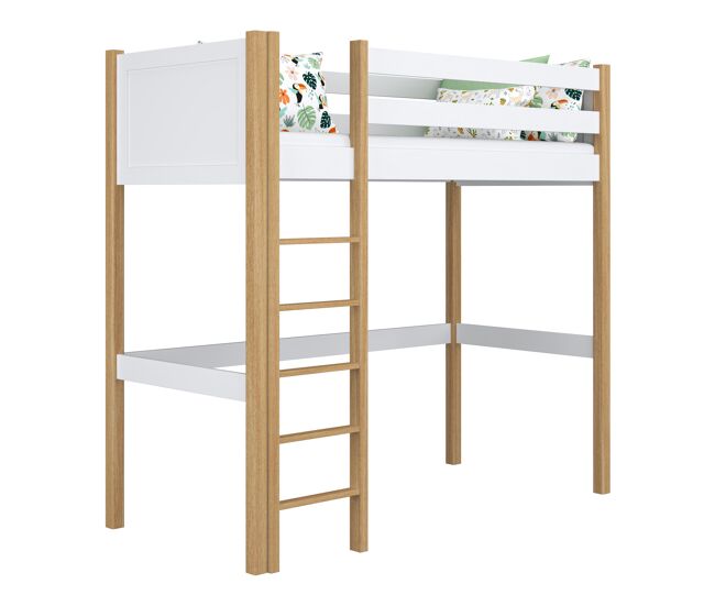Cama alta de madera n06 blanco / roble