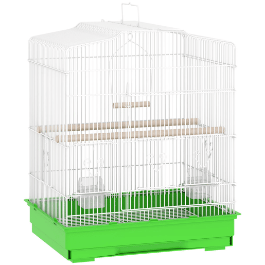 PawHut Gaiola para Pássaros, Gaiola de Aço com Portas 2 Alimentadores 2 Poleiros Baloiço Bandeja Removível e Pega de Transporte para Papagaio Canário Periquito 46,5x36x59 cm Verde