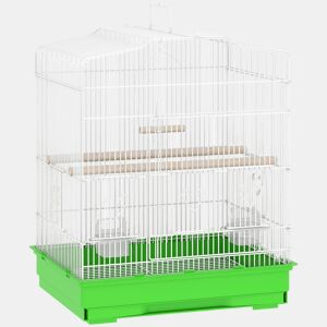 PawHut Gaiola para Pássaros, Gaiola de Aço com Portas 2 Alimentadores 2 Poleiros Baloiço Bandeja Removível e Pega de Transporte para Papagaio Canário Periquito 46,5x36x59 cm Verde