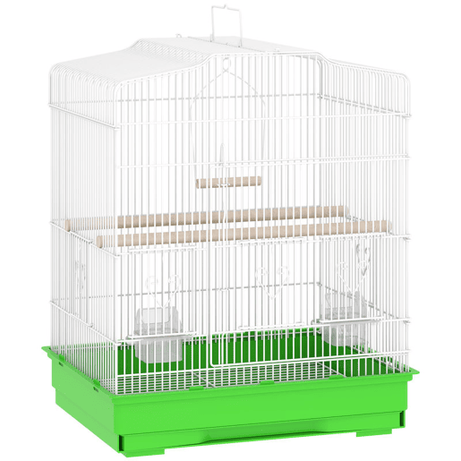 PawHut Gaiola para Pássaros, Gaiola de Aço com Portas 2 Alimentadores 2 Poleiros Baloiço Bandeja Removível e Pega de Transporte para Papagaio Canário Periquito 46,5x36x59 cm Verde