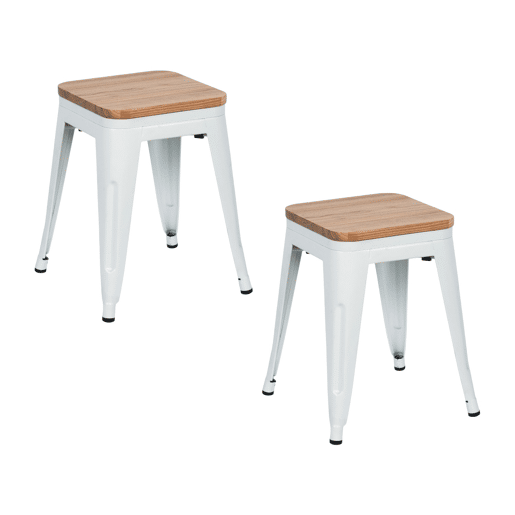Pack 2 Bancos Baixos Industriais de Aço e Madeira Thinia Home