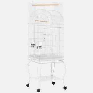 PawHut Gaiola para Pássaros com Rodas e Estante 51x51x153 cm Gaiola Grande com Parte Superior Rebatível 2 Comedouros 2 Poleiros 4 Portas e Bandeja Removível para Papagaios e Canários Branco