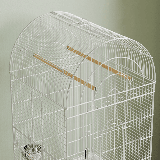 PawHut Gaiola para Pássaros com Rodas e Estante 51x51x153 cm Gaiola Grande com Parte Superior Rebatível 2 Comedouros 2 Poleiros 4 Portas e Bandeja Removível para Papagaios e Canários Branco