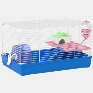 PawHut Gaiola para Hamster com Casa para Roedores Pequenos, Roda de Exercício, Tigela, Bebedouro, Casinha, Rampa, Plataforma e Bandeja Removível para Gerbos, 47x30x27 cm, Azul