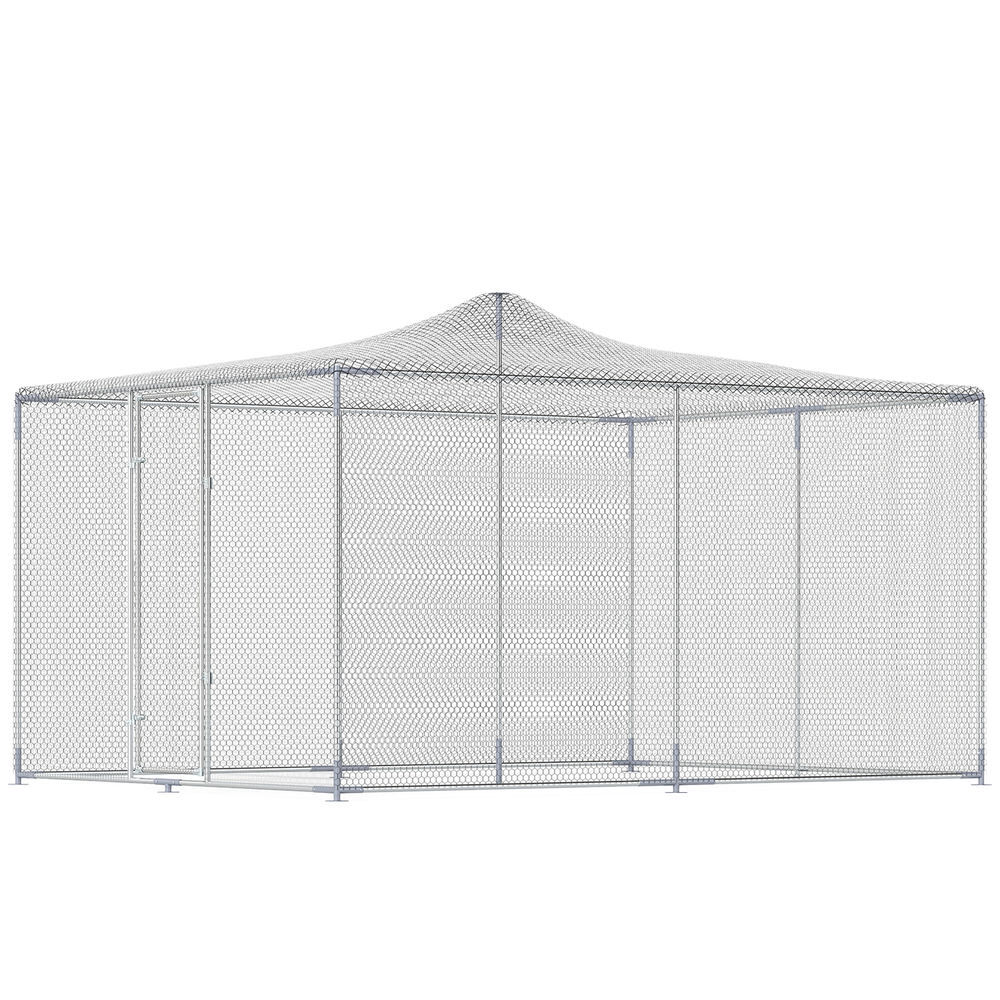 Pawhut gallinero para exterior grande, 4x3x1,97 m, 12 m², para 12-18, gallinero de acero galvanizado, puerta con doble cierre, red superior de pe,
