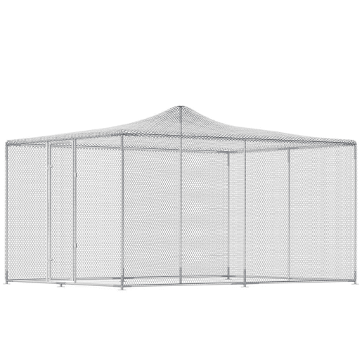PawHut Galinheiro Grande de Exterior, 4x3x1,97 m, 12 m², para 12-18 Galinhas, Galinheiro em Aço Galvanizado, Porta com Fecho Duplo, Rede Superior em PE, Resistente às Intempéries, Walk-In, Coelheira, Prateado