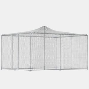 PawHut Galinheiro Grande de Exterior, 4x3x1,97 m, 12 m², para 12-18 Galinhas, Galinheiro em Aço Galvanizado, Porta com Fecho Duplo, Rede Superior em PE, Resistente às Intempéries, Walk-In, Coelheira, Prateado