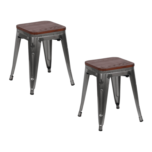 Pack 2 Bancos Baixos Industriais de Aço e Madeira Thinia Home Pack 2 Bancos Baixos Industriais de Aço e Madeira Thinia Home