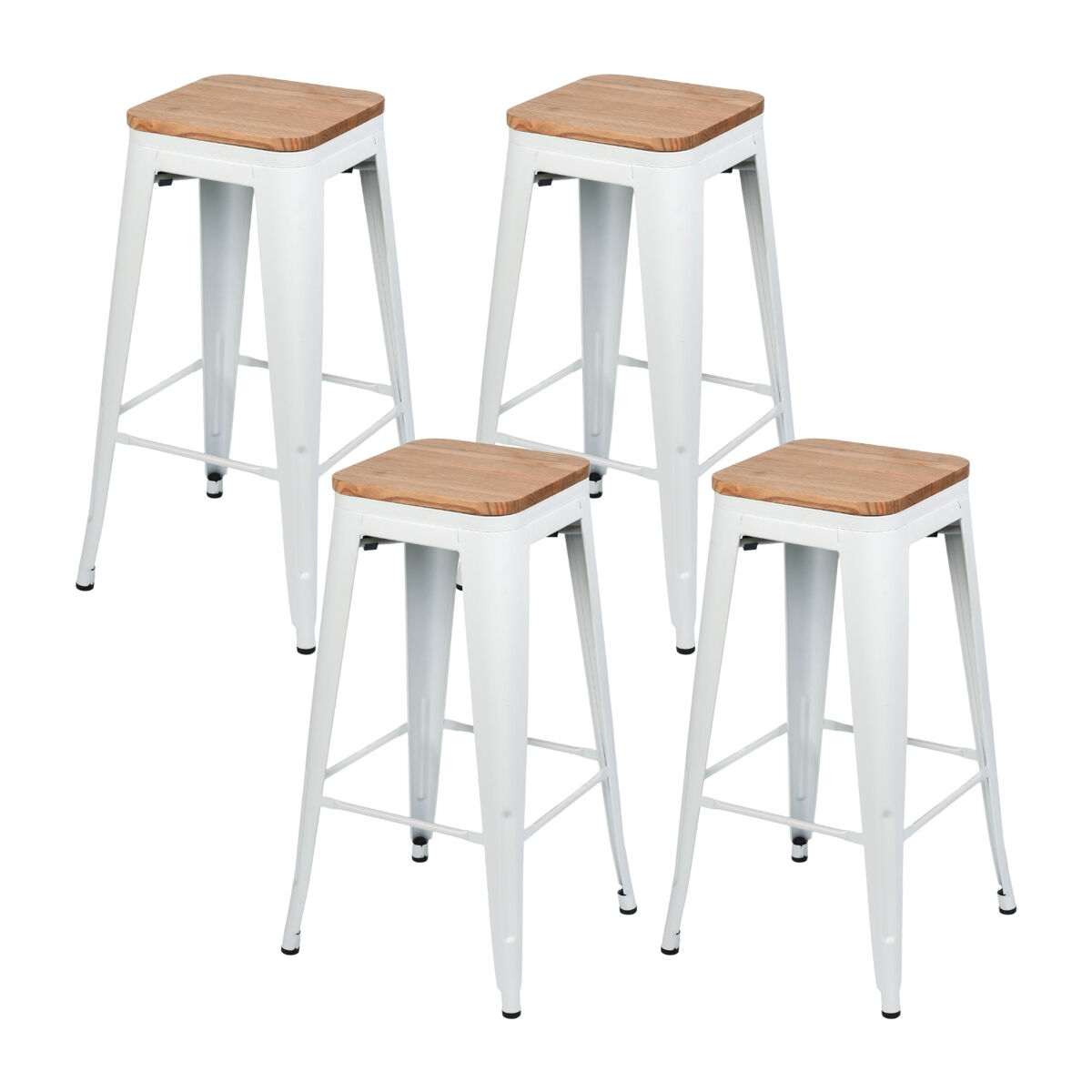 Pack 4 Taburetes Medios Industriales de Acero y Madera Thinia Home