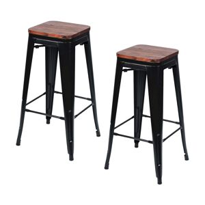 Pack 2 Bancos Médios Industriais de Aço e Madeira Thinia Home