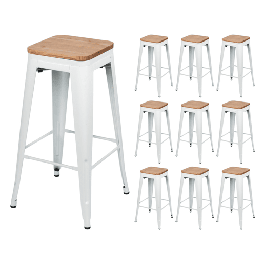 Pack 10 Bancos Médios Industriais de Aço e Madeira Thinia Home