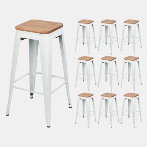 Pack 10 Bancos Médios Industriais de Aço e Madeira Thinia Home