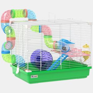 PawHut Gaiola para Hamster, Casa para Hamster com Túnel Prato, Bebedouro Casinha Rampa Roda de Exercício Plataforma e Pega Bandeja Removível para Ratos e Gerbos 46x30x37 cm Verde
