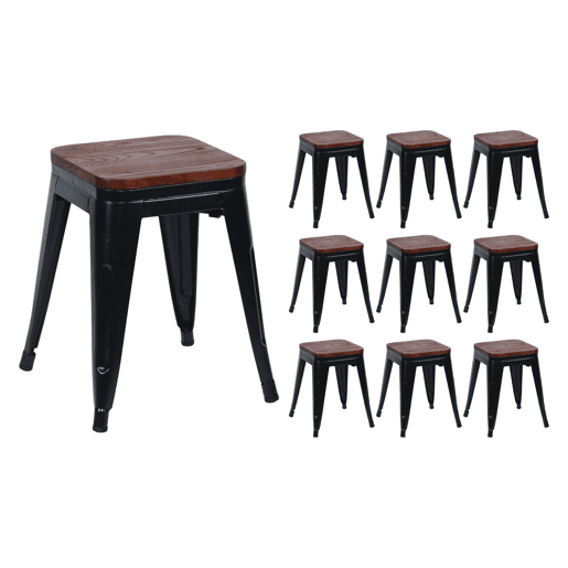 Pack 10 Bancos Baixos Industriais de Aço e Madeira Thinia Home