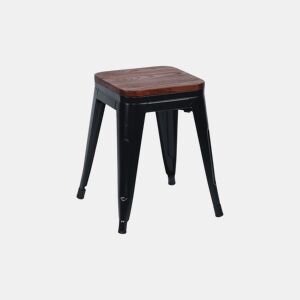 Taburete Baixo Industrial de Aço e Madeira Thinia Home
