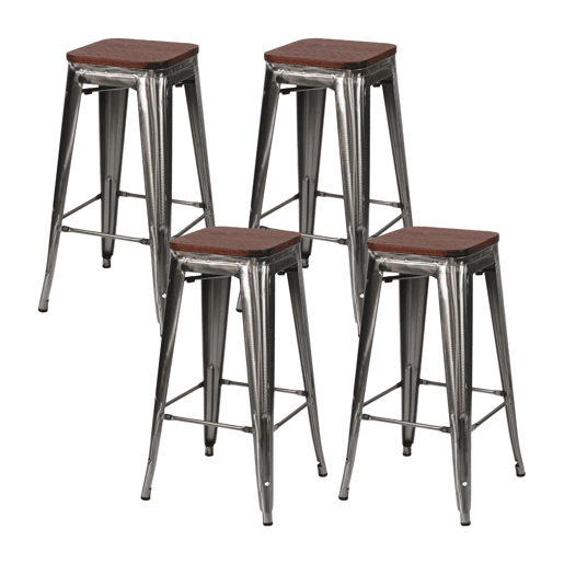 Pack 4 Bancos Médios Industriais de Aço e Madeira Thinia Home