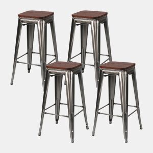 Pack 4 Bancos Médios Industriais de Aço e Madeira Thinia Home