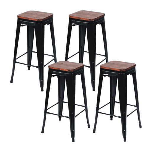 Pack 4 Bancos Médios Industriais de Aço e Madeira Thinia Home