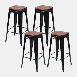 Pack 4 Bancos Médios Industriais de Aço e Madeira Thinia Home
