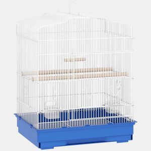 PawHut Gaiola para Pássaros, Gaiola de Aço para Pássaros com Portas 2 Recipientes, 2 Poleiros Baloiço Bandeja Removível e Pega de Transporte para Papagaio Canário Periquito 46,5x36x59 cm Azul