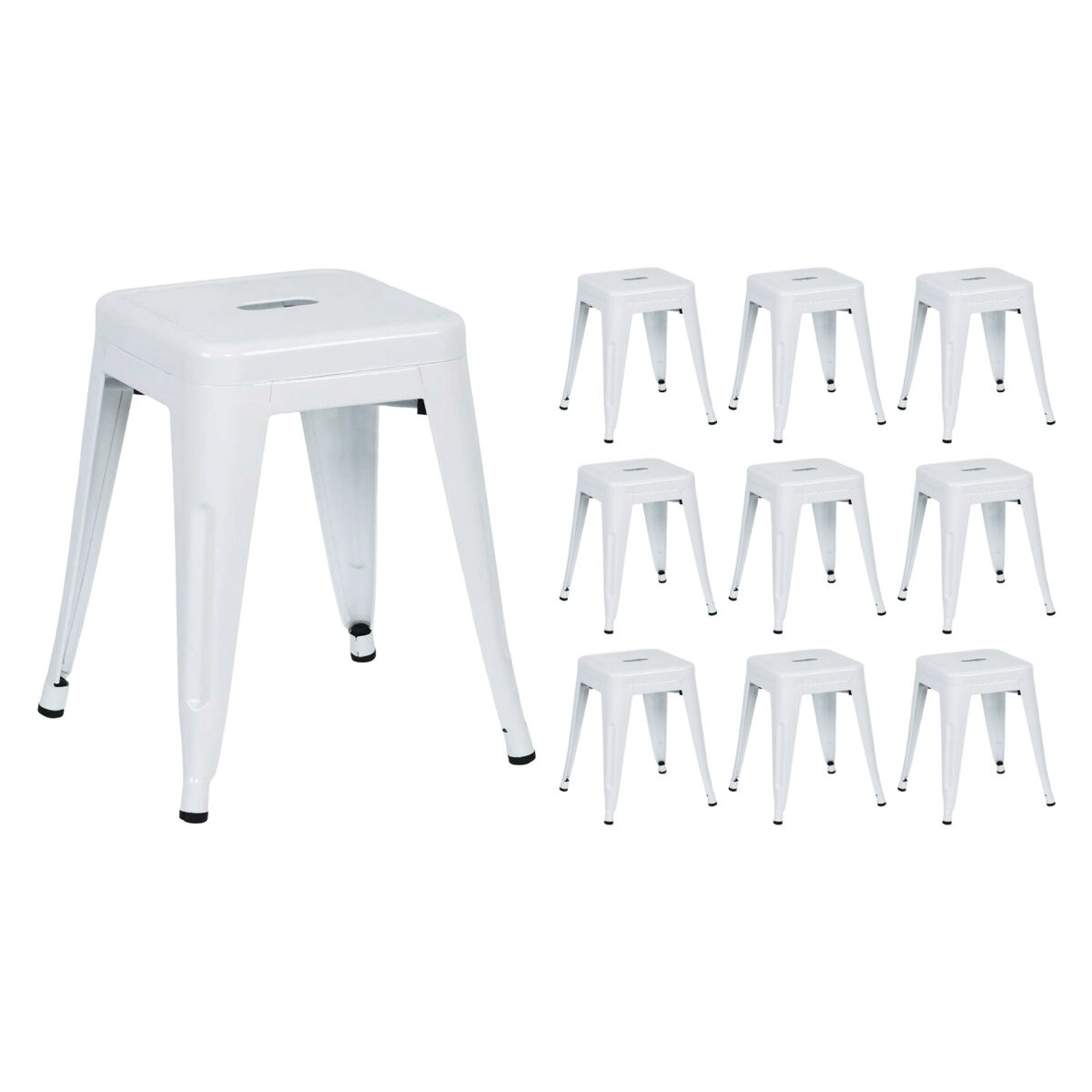 Pack 10 Taburetes Bajos Industriales de Acero Thinia Home