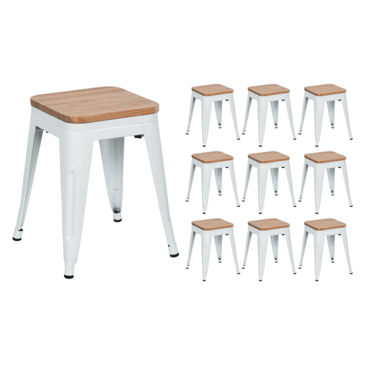 Pack 10 Bancos Baixos Industriais de Aço e Madeira Thinia Home