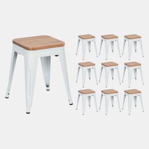 Pack 10 Bancos Baixos Industriais de Aço e Madeira Thinia Home