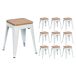 Pack 10 Taburetes Bajos Industriales de Acero y Madera Thinia Home Pack 10 Taburetes Bajos Industriales de Acero y Madera Thinia Home Blanco