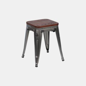 Taburete Baixo Industrial de Aço e Madeira Thinia Home