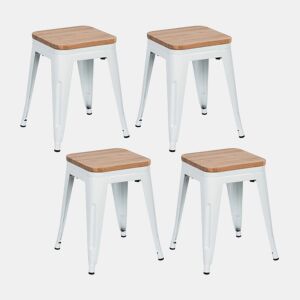 Pack 4 Bancos Baixos Industriais de Aço e Madeira Thinia Home
