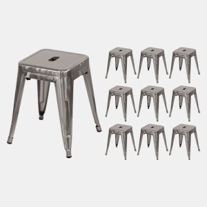 Pack 10 Bancos Baixos Industriais de Aço Thinia Home