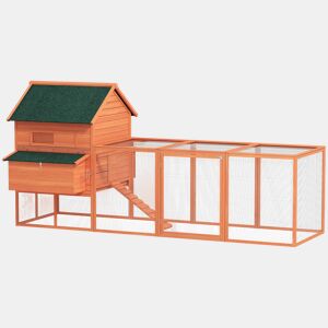 PawHut Galinheiro Grande de Madeira para Exterior, Abrigo para Galinhas com 2 Caixas-Ninho, Parque, Telhado Asfáltico, Tabuleiro Removível e Rampa, Casa Elevada para 4-6 Galinhas, Coelhos, 347x160x150 cm, Laranja