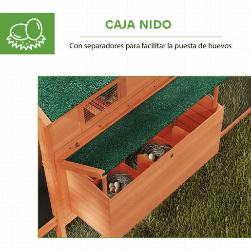 PawHut Galinheiro Grande de Madeira para Exterior, Abrigo para Galinhas com 2 Caixas-Ninho, Parque, Telhado Asfáltico, Tabuleiro Removível e Rampa, Casa Elevada para 4-6 Galinhas, Coelhos, 347x160x150 cm, Laranja