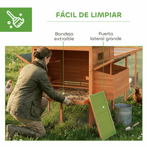 PawHut Galinheiro Grande de Madeira para Exterior, Abrigo para Galinhas com 2 Caixas-Ninho, Parque, Telhado Asfáltico, Tabuleiro Removível e Rampa, Casa Elevada para 4-6 Galinhas, Coelhos, 347x160x150 cm, Laranja