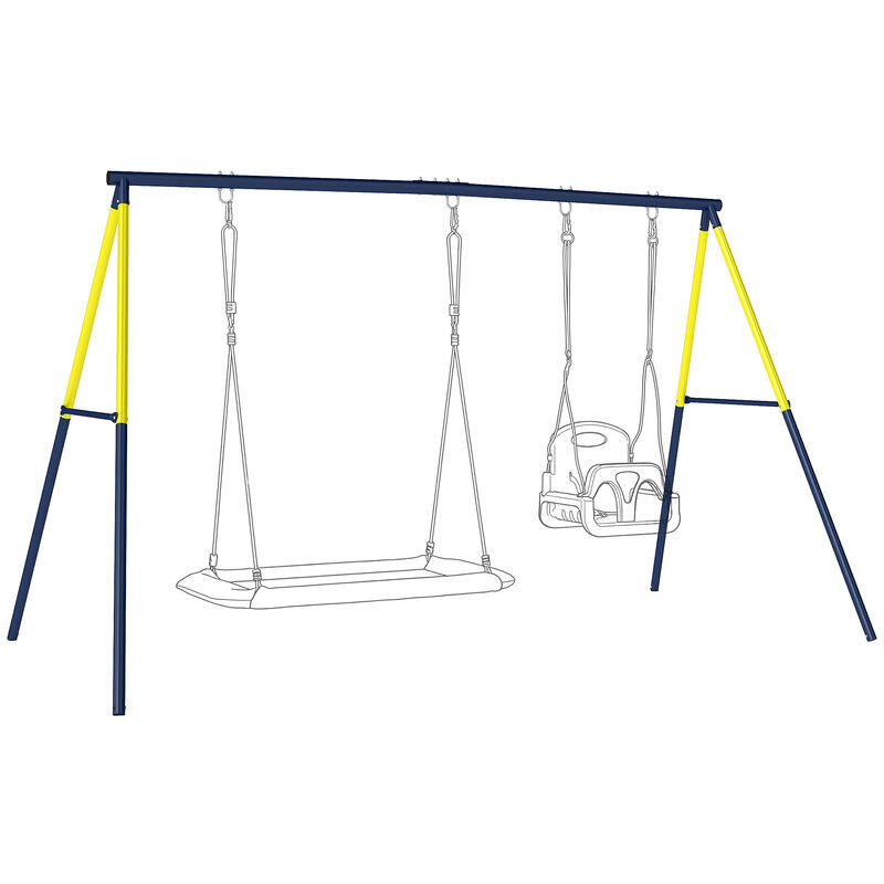 Aiyaplay estructura de columpio infantil, estructura metálica para 2 columpios, resistente para 150 kg, para asiento, nido y escalera de trepar, para jardín, balcón, 260x160x178 cm, azul
