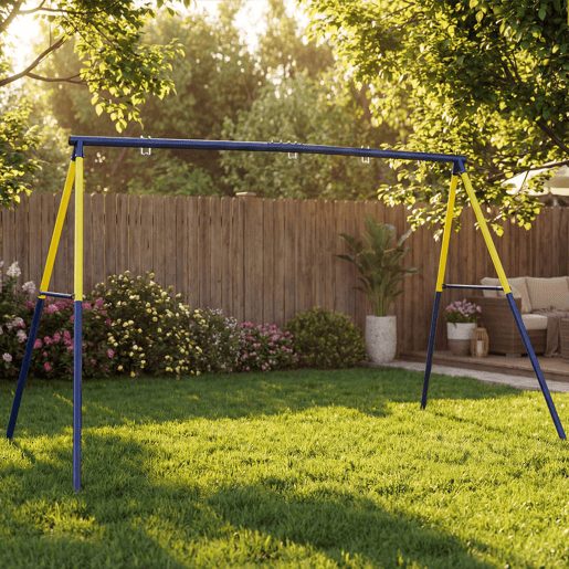 AIYAPLAY Estrutura de Baloiço Infantil Estrutura Metálica para 2 Baloiços Resistente até 150 kg para Assento Ninho e Escada de Trepar para Jardim Varanda 260x160x178 cm Azul